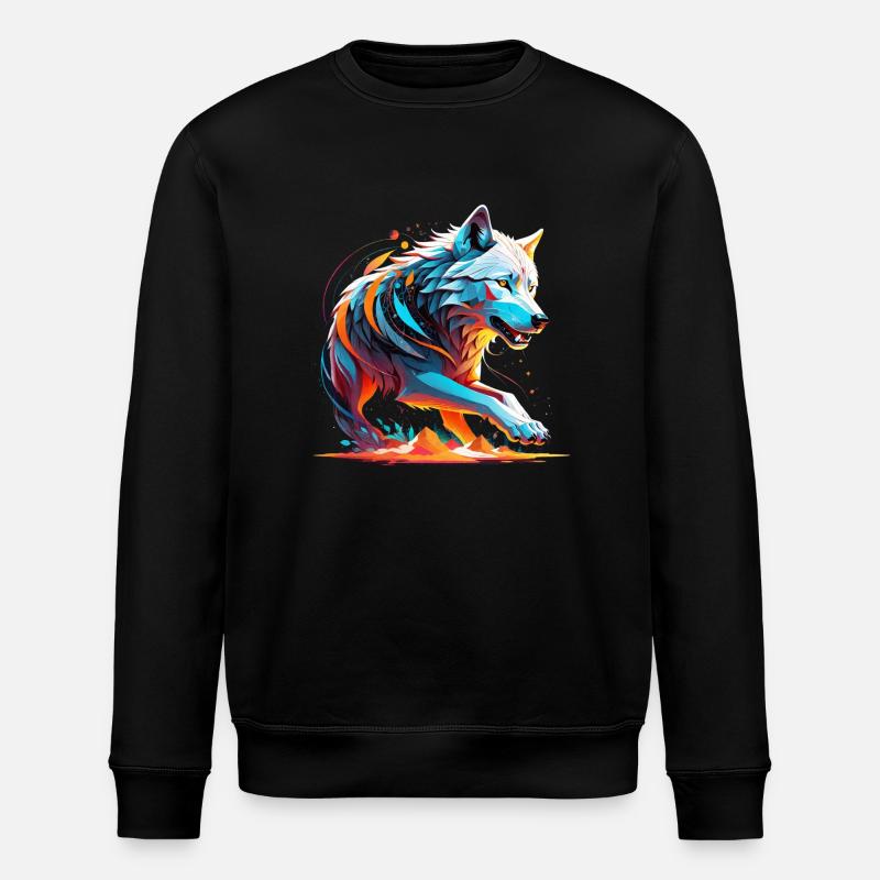 Wolf and Mountain - Protective Nature - Stanley/Stella ROLLER Unisex Organic Sweatshirt - black