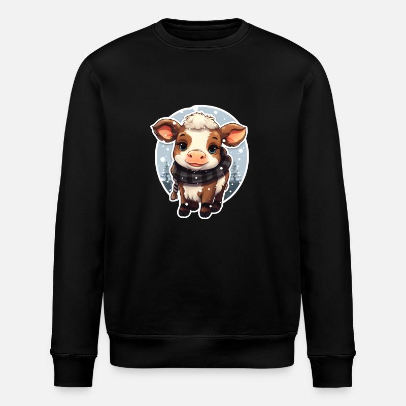 Kälbchen im Winter mit Schal - Stanley/Stella Unisex Bio-Sweatshirt ROLLER - Schwarz
