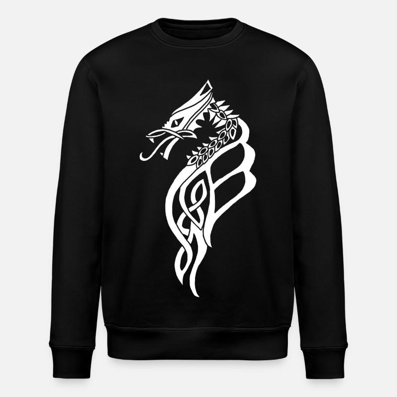 Great White Celtic Dragon - Stanley/Stella ROLLER Unisex Organic Sweatshirt - black