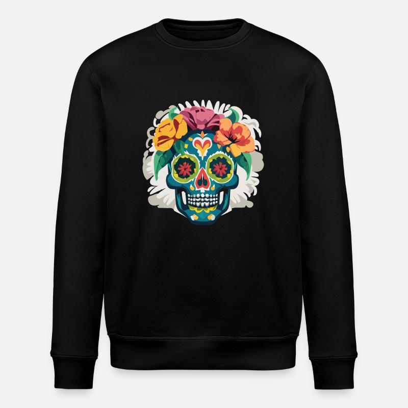 Calavera - Bunter Totenkopf - Stanley/Stella Unisex Bio-Sweatshirt ROLLER - Schwarz