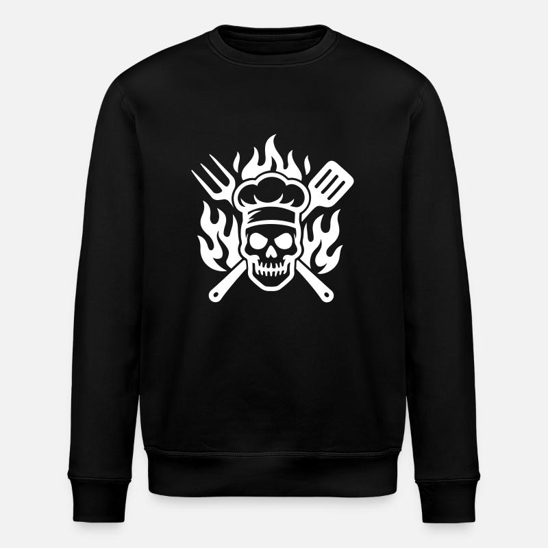 Grill Skull Cook Flame - Stanley/Stella ROLLER Unisex Organic Sweatshirt - black