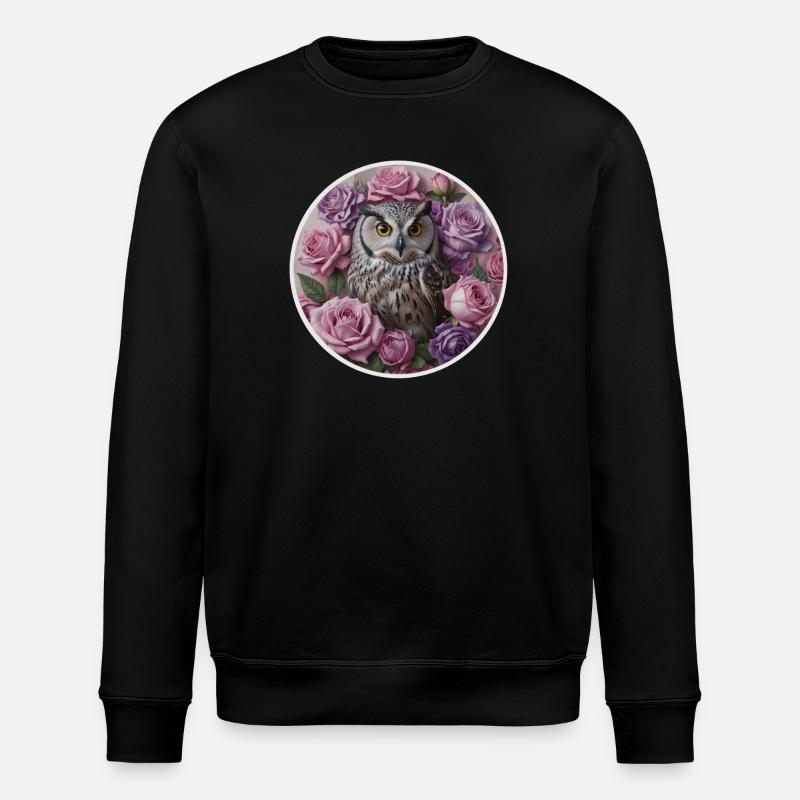 Chouette et roses pastels - Sweat bio ROLLER Stanley/Stella Unisexe - noir