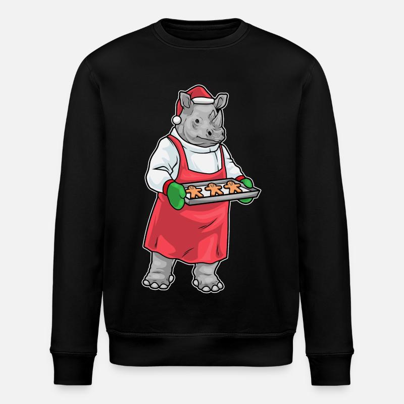 Rhino Christmas Baker - Stanley/Stella ROLLER Unisex Organic Sweatshirt - black