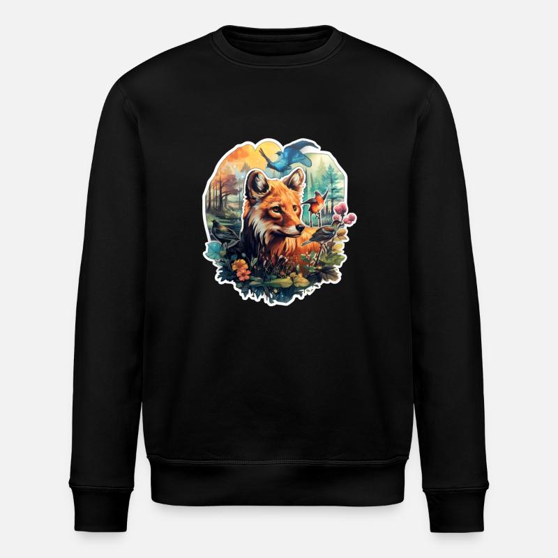 Renard dans une clairière - Sweat bio ROLLER Stanley/Stella Unisexe - noir