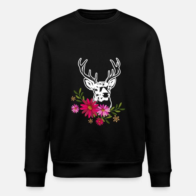 Deer With Flowers - Stanley/Stella ROLLER Unisex Organic Sweatshirt - black