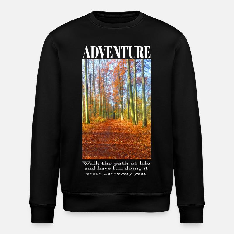 Herbstlicher Waldweg Wanderdesign - Stanley/Stella Unisex Bio-Sweatshirt ROLLER - Schwarz