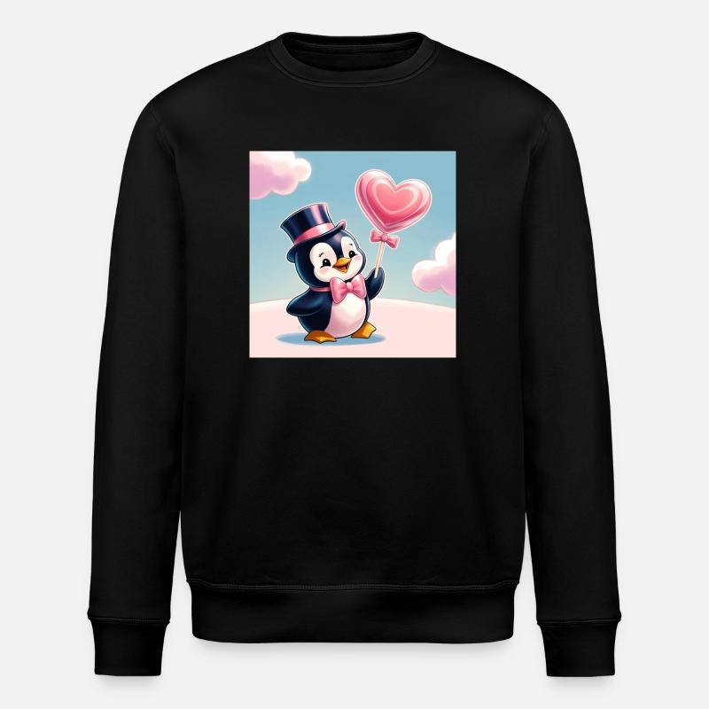 Pinguin mit Herz - Stanley/Stella Unisex Bio-Sweatshirt ROLLER - Schwarz