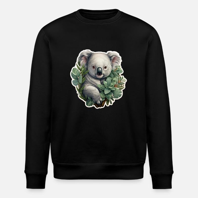 Koala mit Eukalyptus - Stanley/Stella Unisex Bio-Sweatshirt ROLLER - Schwarz