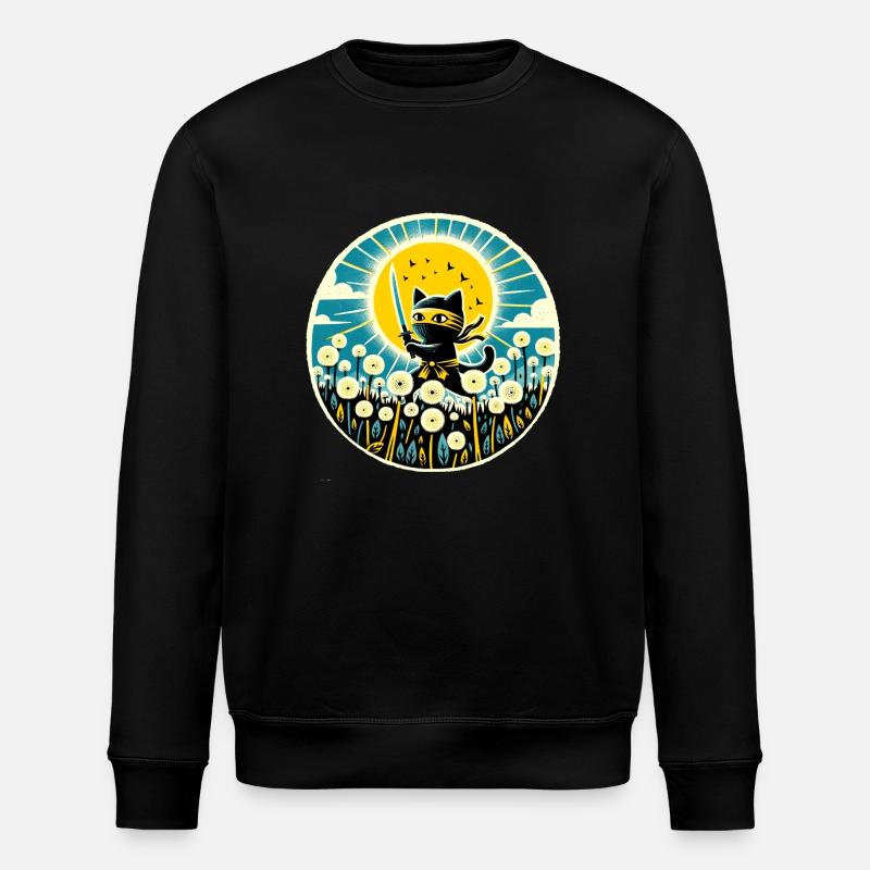 Dandelion Ninja Cat - Stanley/Stella ROLLER Unisex Organic Sweatshirt - black