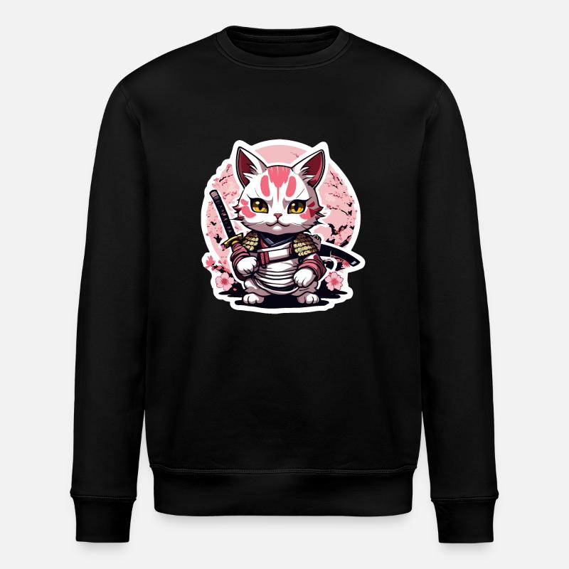 Samurai Katze & Kirschblüten #4 - Stanley/Stella Unisex Bio-Sweatshirt ROLLER - Schwarz