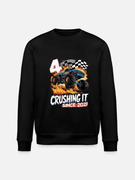 4-års fødselsdag Monster Truck – Crushing It 2021 - Stanley/Stella økologisk unisex-sweatshirt ROLLER - sort