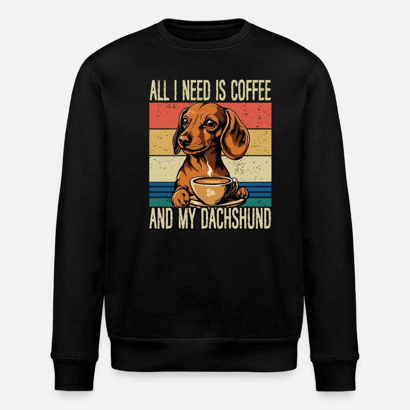 Kaffee und mein Dachshund - Stanley/Stella Unisex Bio-Sweatshirt ROLLER - Schwarz