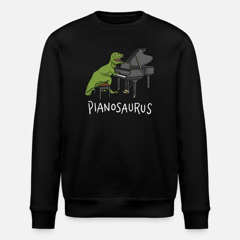 Pianosaurus Rex - Piano Playing Dinosaur - Stanley/Stella ROLLER Unisex Organic Sweatshirt - black