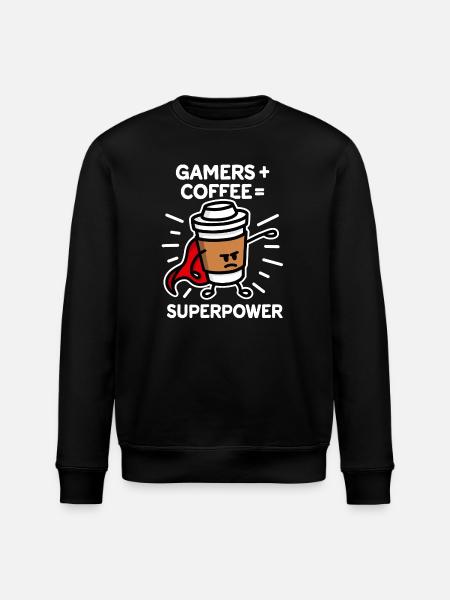 Gamers + coffee = superpower - superhero - hero - Stanley/Stella ROLLER Unisex Organic Sweatshirt - black