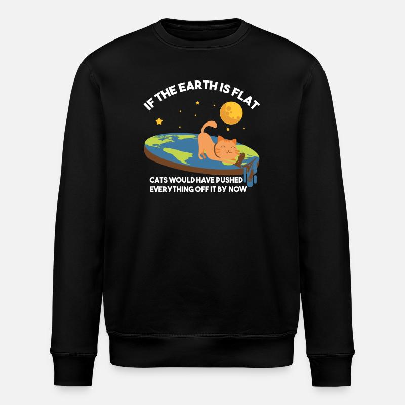 Flach-Erde-Katzen-Satire - Stanley/Stella Unisex Bio-Sweatshirt ROLLER - Schwarz