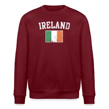Irland Flagge Varsity Wappen Abschlag - Stanley/Stella Unisex Bio-Sweatshirt ROLLER - Burgunderrot - Vorne - Nik (191cm)