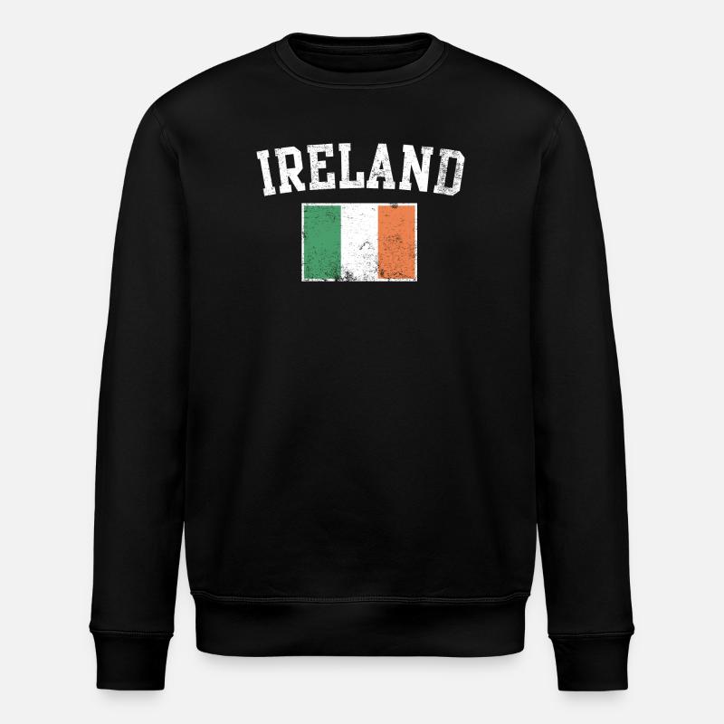 Ireland Flag Varsity Crest Tee - Stanley/Stella ROLLER Unisex Organic Sweatshirt - black