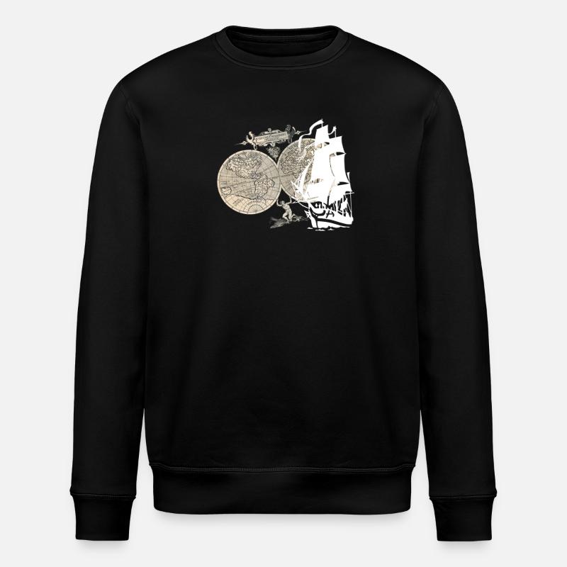 Schiff Weltkarte - Stanley/Stella Unisex Bio-Sweatshirt ROLLER - Schwarz