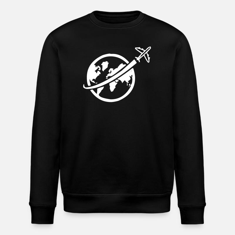 Airplane with globe - Stanley/Stella ROLLER Unisex Organic Sweatshirt - black