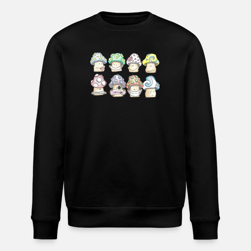 Mischievous Pastel Mushrooms - Stanley/Stella ROLLER Unisex Organic Sweatshirt - black