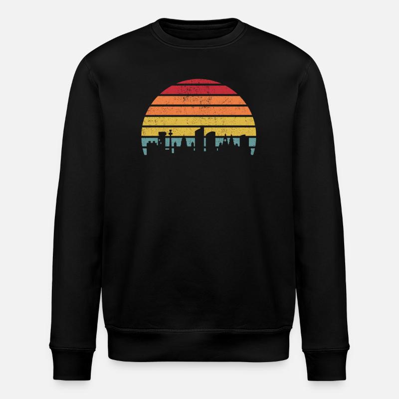 Sunset Skyline Gradient Stripes - Stanley/Stella ROLLER Unisex Organic Sweatshirt - black