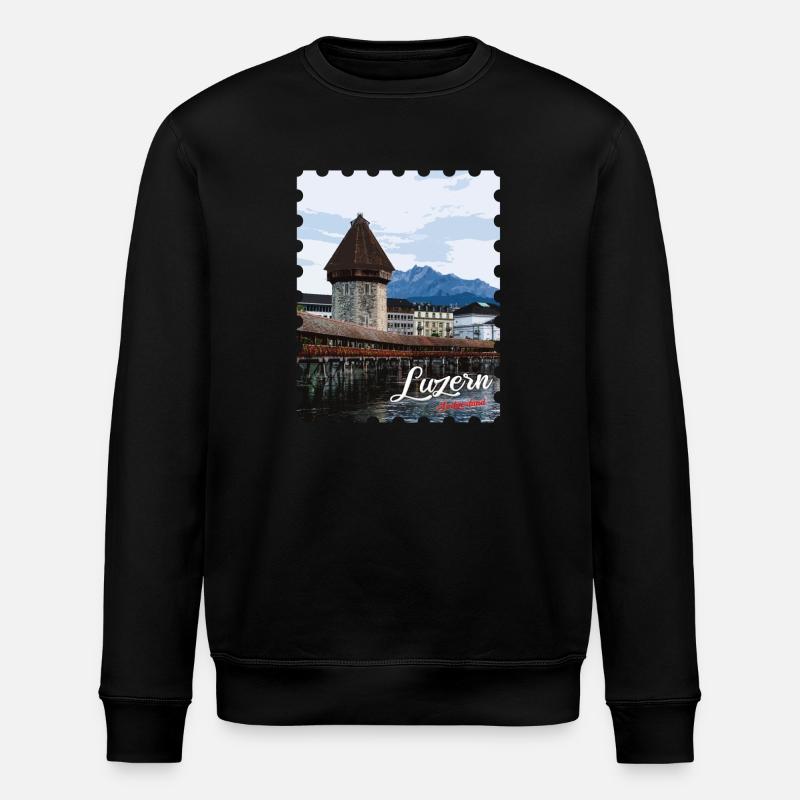 Lucerne Chapel Bridge Panorama - Stanley/Stella ROLLER Unisex Organic Sweatshirt - black