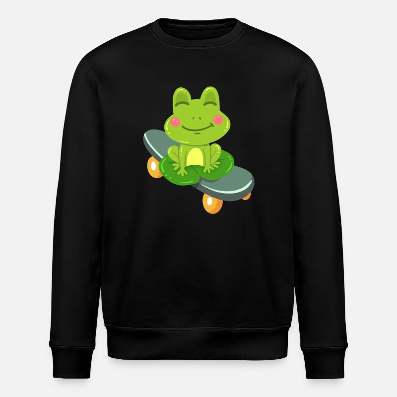 Frosch Skateboard Kawaii - Stanley/Stella Unisex Bio-Sweatshirt ROLLER - Schwarz