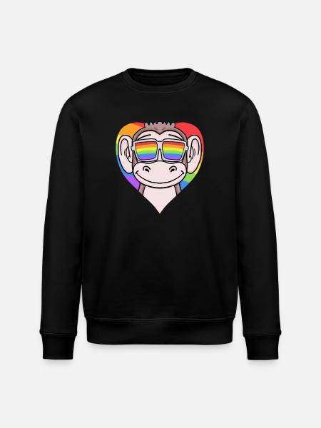 LGBT Heart with Monkey Rainbow - Stanley/Stella ROLLER Unisex Organic Sweatshirt - black