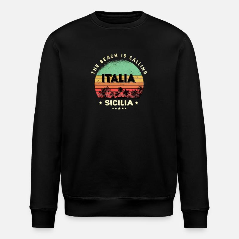 Sicily Italy Vintage Beach Design / Gift - Stanley/Stella ROLLER Unisex Organic Sweatshirt - black