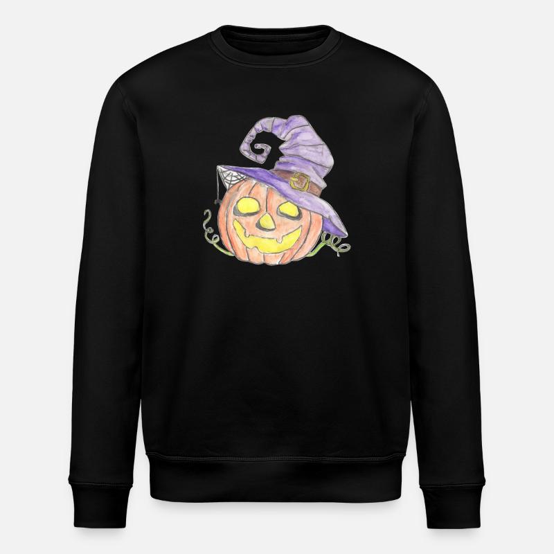 Aquarell Kürbis mit Hexenhut - Stanley/Stella Unisex Bio-Sweatshirt ROLLER - Schwarz