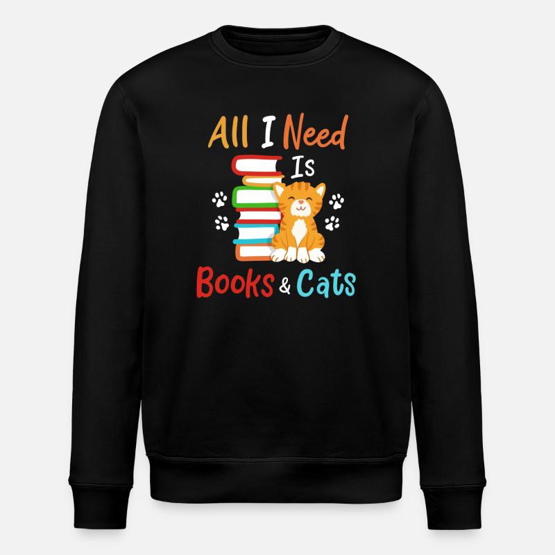 Buch Katze Bücher und Katzen - Stanley/Stella Unisex Bio-Sweatshirt ROLLER - Schwarz
