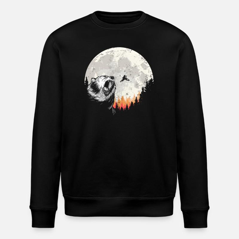 Ours rugissant sous la forêt de la lune - Sweat bio ROLLER Stanley/Stella Unisexe - noir