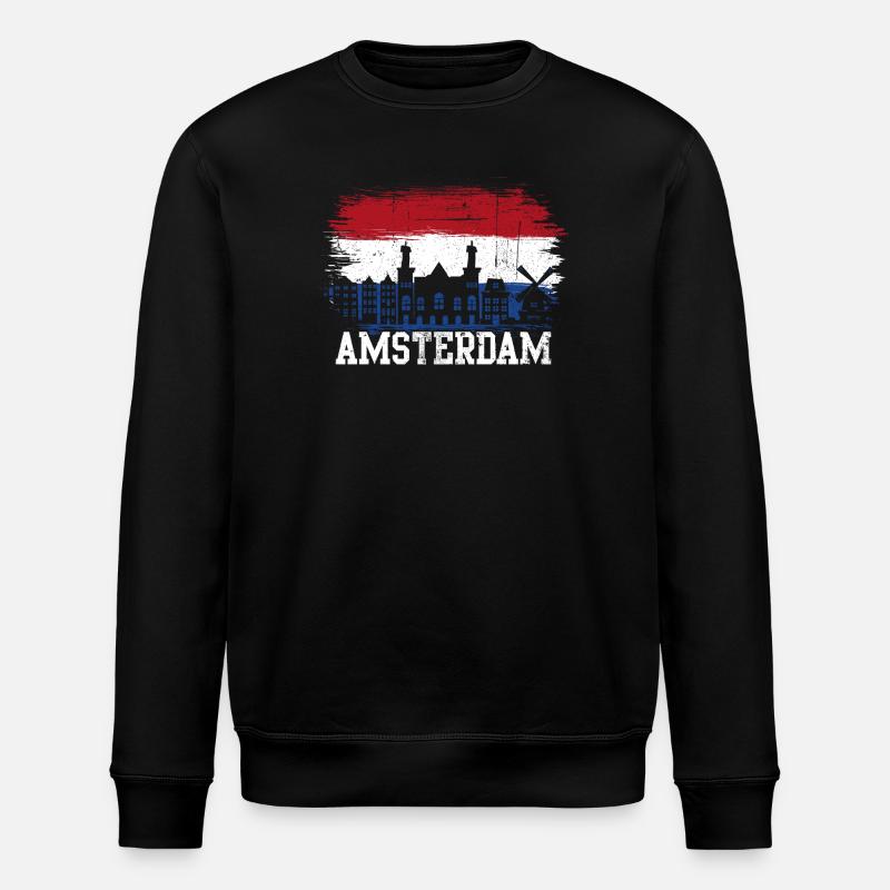 Amsterdamer Skyline-Flaggensplash - Stanley/Stella Unisex Bio-Sweatshirt ROLLER - Schwarz