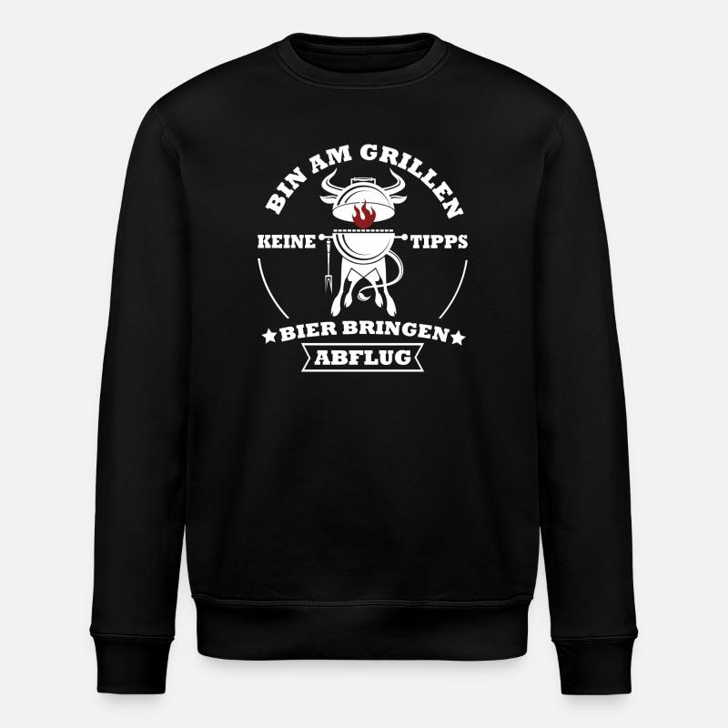 Grillkoch Spruch Logo Mit Kuh BBQ - Stanley/Stella Unisex Bio-Sweatshirt ROLLER - Schwarz
