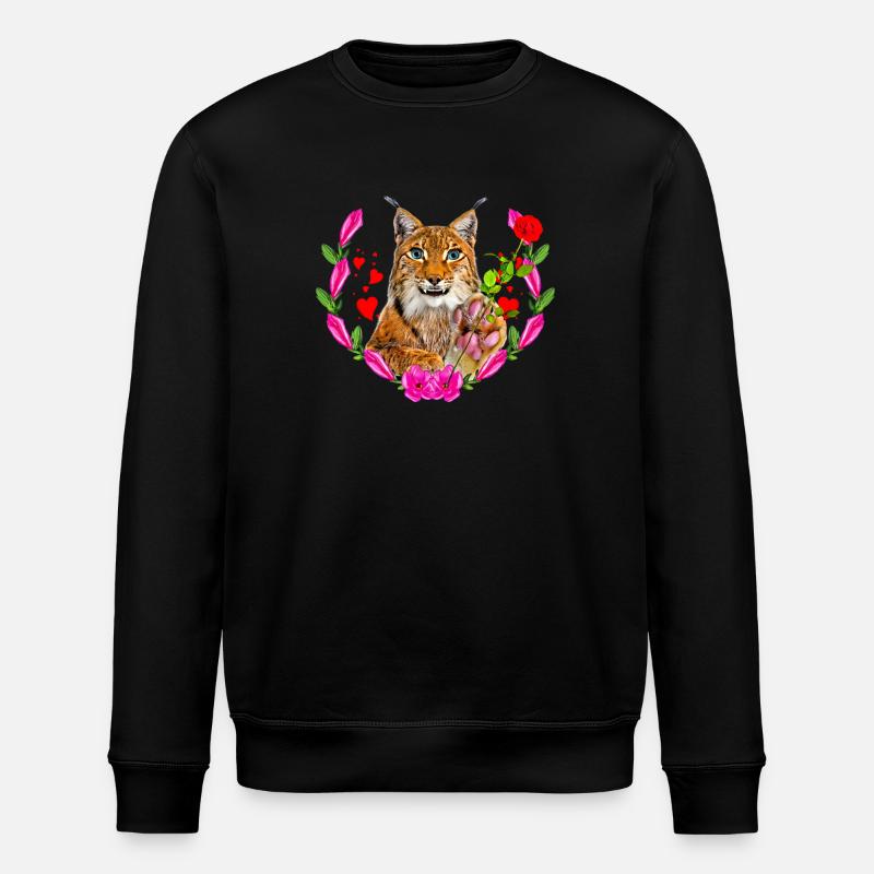 Chat lynx avec rose pour l’amour - Sweat bio ROLLER Stanley/Stella Unisexe - noir