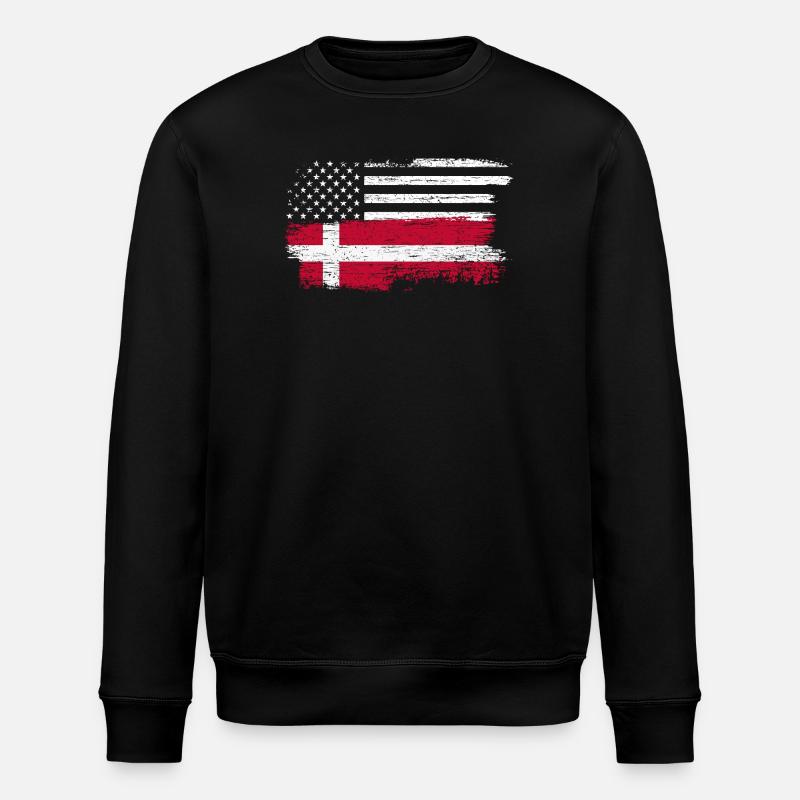 Grunge US Danish Flag Fusion - Stanley/Stella ROLLER Unisex Organic Sweatshirt - black