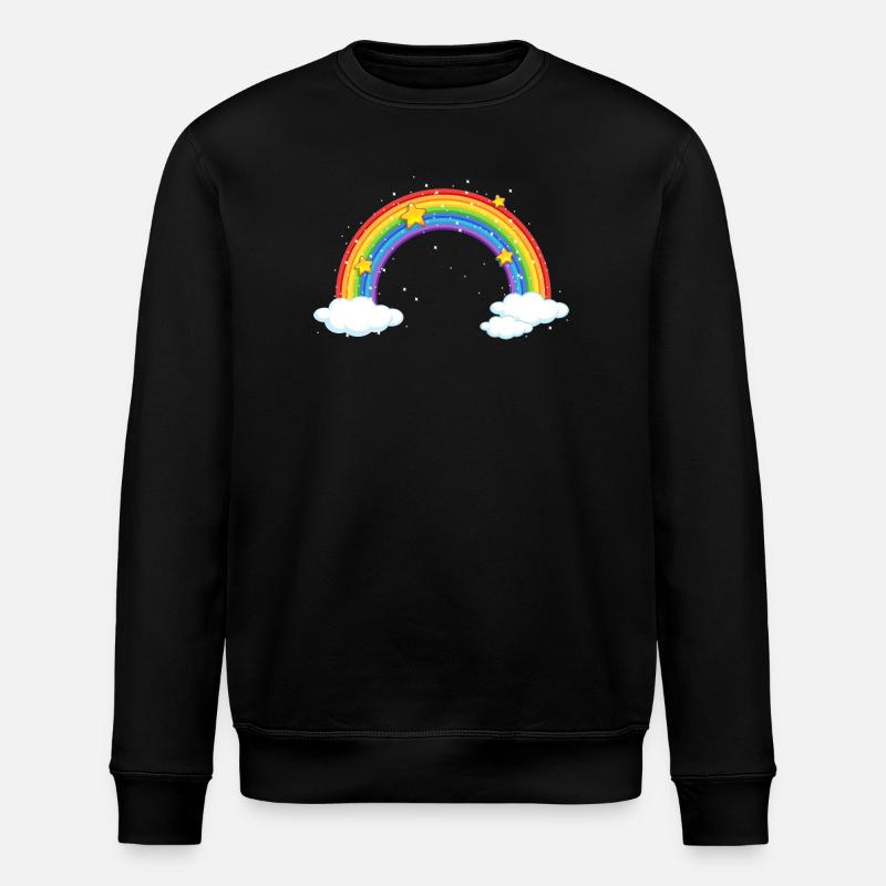 Bright Cartoon Rainbow with Clouds - Stanley/Stella ROLLER Unisex Organic Sweatshirt - black