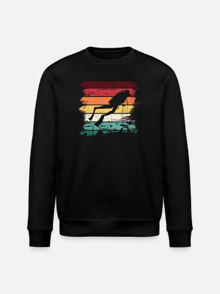 Diver Silhouette on Retro Rainbow Stripes - Stanley/Stella ROLLER Unisex Organic Sweatshirt - black