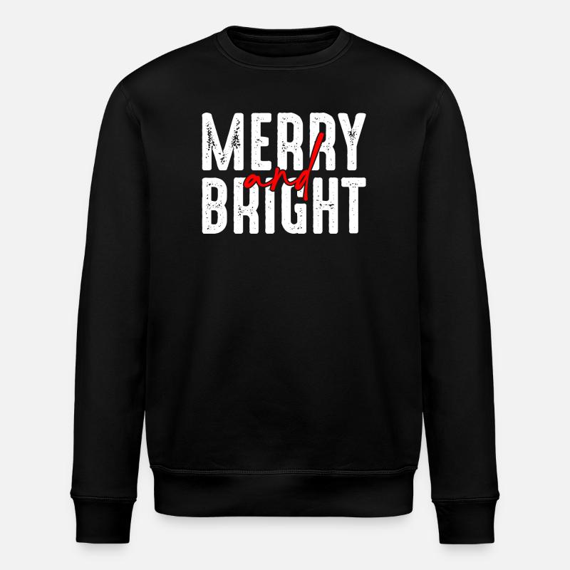 Merry and Bright Christmas Script - Stanley/Stella ROLLER Unisex Organic Sweatshirt - black