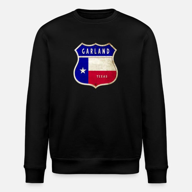 Garland Texas crest flag design - Stanley/Stella ROLLER Unisex Organic Sweatshirt - black