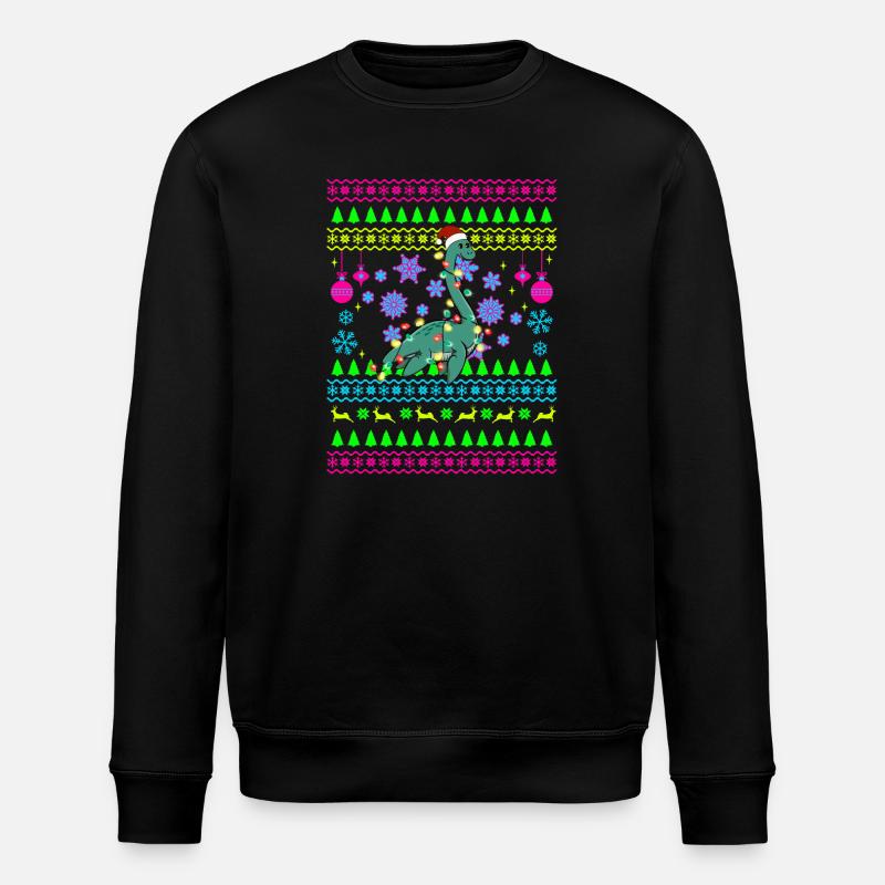 Christmas Dino with Lights - Stanley/Stella ROLLER Unisex Organic Sweatshirt - black