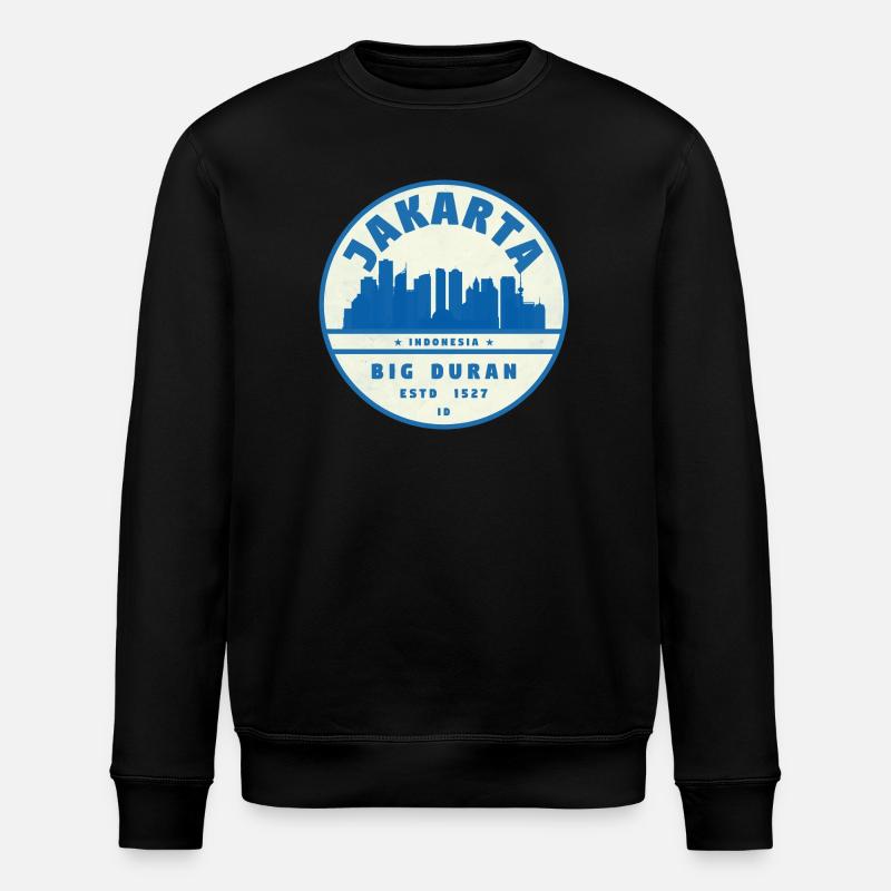 Jakarta Skyline Round Logo Blue White - Stanley/Stella ROLLER Unisex Organic Sweatshirt - black