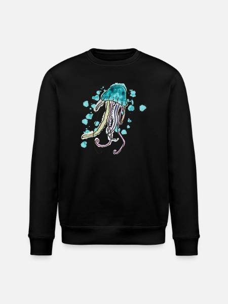 Watercolor Jellyfish Design for Sea Lovers - Stanley/Stella ROLLER Unisex Organic Sweatshirt - black