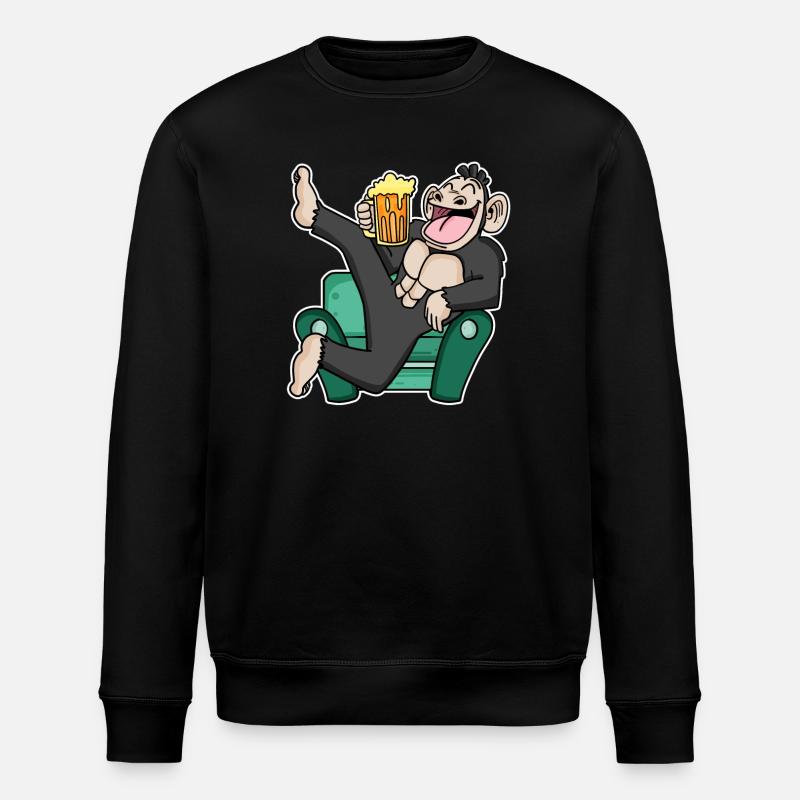 Funny monkey drinks beer - Stanley/Stella ROLLER Unisex Organic Sweatshirt - black