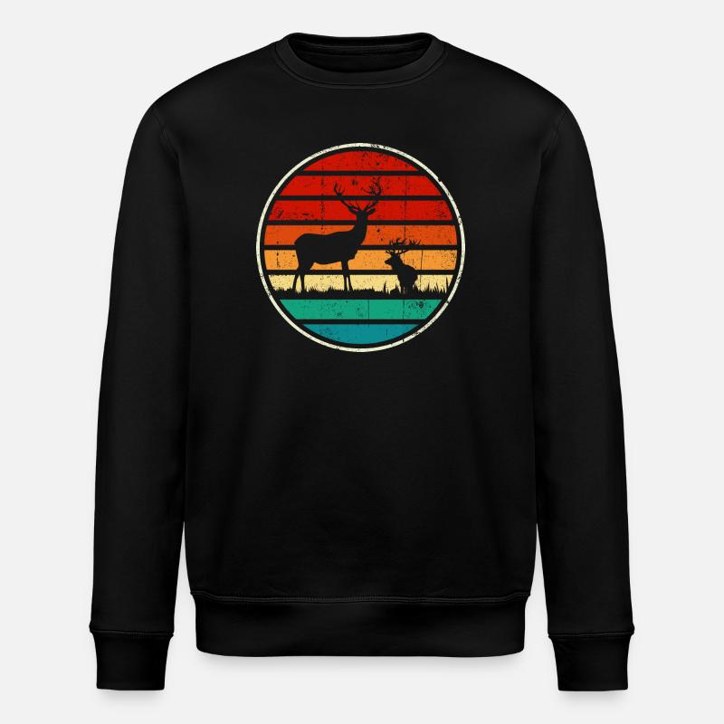Retrowave-Sonnenuntergangs-Hirschkreis - Stanley/Stella Unisex Bio-Sweatshirt ROLLER - Schwarz