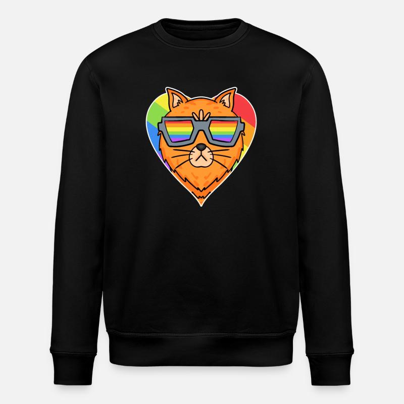 Regenbogen - Katze - Stanley/Stella Unisex Bio-Sweatshirt ROLLER - Schwarz