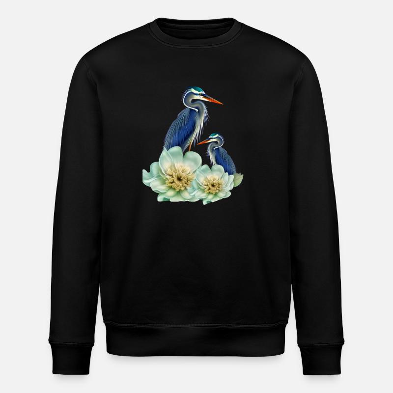 Der elegante Kranich mit Blumen - Stanley/Stella Unisex Bio-Sweatshirt ROLLER - Schwarz