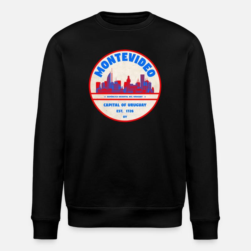 Montevideo Uruguay Skyline Emblem Design - Stanley/Stella ROLLER Unisex Organic Sweatshirt - black