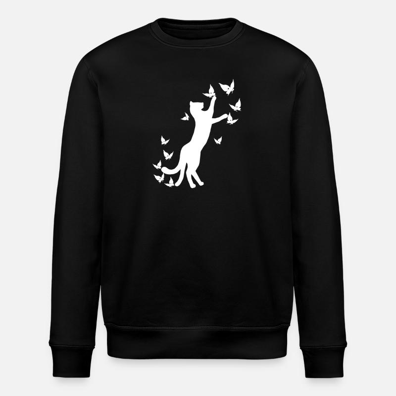 nekomata hell, Kätzchen, schmetterlinge - Stanley/Stella Unisex Bio-Sweatshirt ROLLER - Schwarz