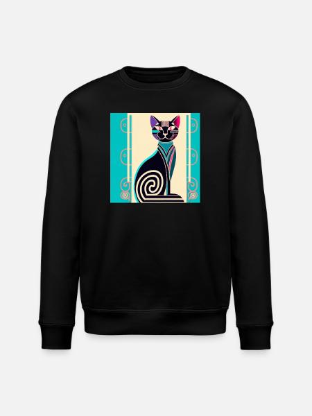 Neon Spiral Cat Art Deco - Stanley/Stella ROLLER Unisex Organic Sweatshirt - black